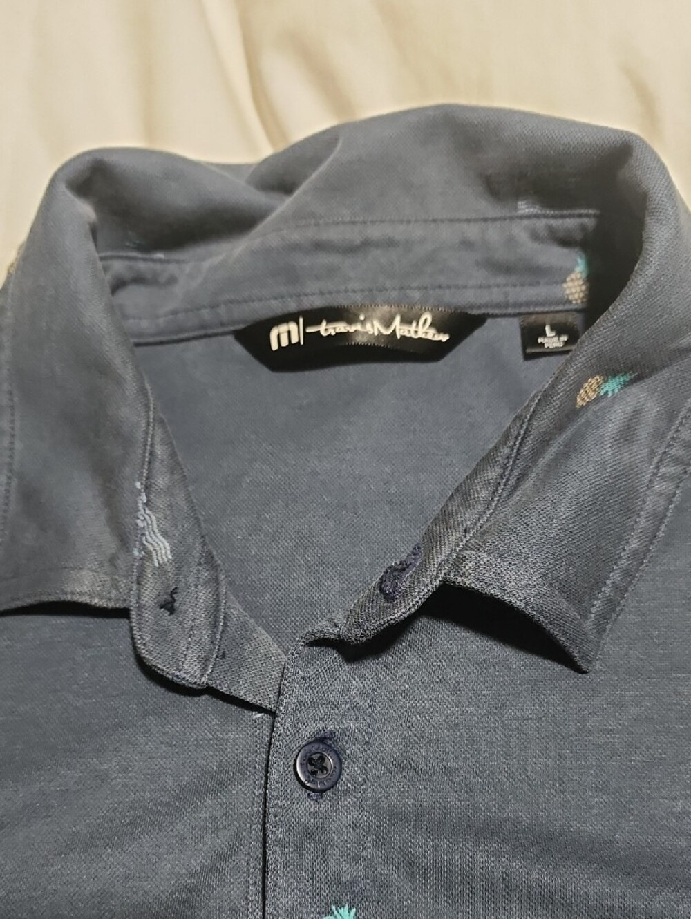Travis Mathews Men's Navy Polo Shirt with Micro Print - Picture 2 of 3